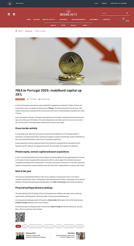 M&A in Portugal 2025: mobilised capital up 28%